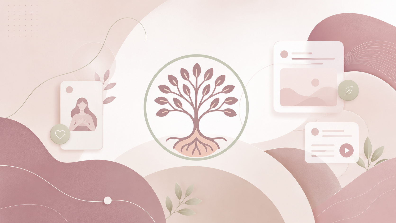 Illustration abstraite du site Odoo et de l’espace e-learning de Noémie Decotte, avec le logo Harmonie Bulle au centre et des éléments évoquant la formation en ligne, le contenu et l’accompagnement.